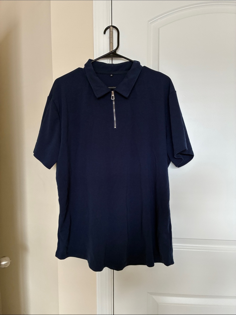 Men's Navy Short Sleeve Polo with Zip